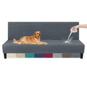 lot 9397 image: MAXIJIN Waterproof Futon Cover Full Size Washable Armless Sofa Bed Couch Cover Stretch Jacquard Futon Slipcovers Furniture Protector with Non-Slip Elastic Bottom (67-82, Dark Gray)