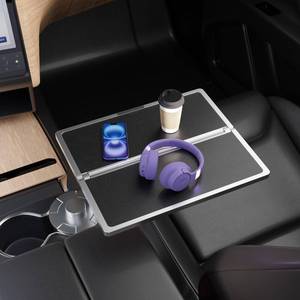 lot 9403 image: Proium 360° Rotating Leather Folding Cup Holder Table, Flodable Car Tray Laptop Desk, Steering Wheel Tray - Car Accessories for Women & Men,Fit Tesla Model Y3S, Ford F150 (Black)
