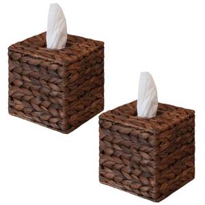 lot 9411 image: Set of 2 Water Hyacinth Handwoven Tissue Box Cover, Handcrafted Square Facial Tissue, Natural Handmade Wicker Napkin Box Holder, Rustic Decorative on Bathroom, Table, Office, Boho Decorative, Coffee
