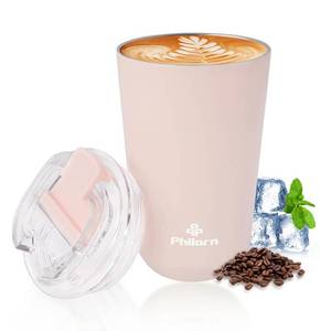 lot 10007 image: PHILORN Pink Coffee Tumbler - 12 OZ Insulated Coffee Mug With Lid