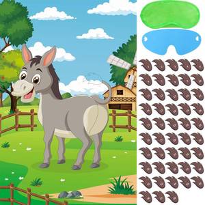 lot 10402 image: Hxezoc Pin The Tail On The Donkey Party Game with 48 Pcs Tails Large Farm Donkey Games Poster for Kids Birthday Party Carnival Party Supplies
