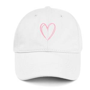lot 10403 image: Womens White Baseball Cap - Pink Embroidered Heart Trendy Adjustable Cute Hats Cotton Sun Cap for Tennis Running Golf Outdoor Activities, Thoughtful Gift for Her