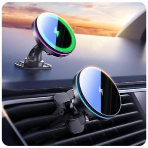 lot 10406 image: Beser for MagSafe Car Mount Charger, Large Magnetic, 15W Qi Wireless Charger for Car, VentDashboard, Phone Holder for iPhone 171615141312 Series, 7 Color Lights, Aluminium, Black