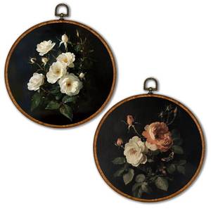 lot 10407 image: KSDUT Vintage Natural Flowers Wall Decor Art Set of 2 - Floral Botanical Wall Art Canvas Frame Hanging Prints, Mid Century Modern Round Wall Art Decor for Home Farmhouse Decorations 10x10
