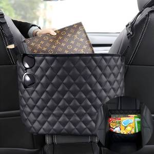 lot 10417 image: SunlightXS Car Net Pocket Handbag Holder��Purse Holder for Between Seats��Leather Seat Back Organizer Mesh Large Capacity Bag��Handbag Between The Two Seats