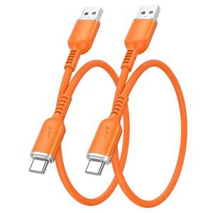 lot 10426 image: SUNGUY USB C Cable Silicone Short USB-A to Type-C Flow Cord, Car Carplay Android Auto Cable Fast Charging for iPhone 17-15 Series, Samsung Galaxy S26 S25 S24 A56,iPad, Power Bank, 1FT 2Pack, Orange