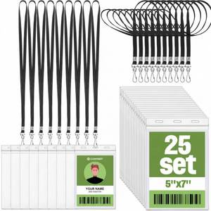 lot 10429 image: Patelai 25 Pack 5 x 7 Inch Extra Large Badge Credential Holders with 20 in Black Lanyard Vertical Name ID Badge PVC Card Holder ID Protector Sleeves Lanyard Pouch for Office Passport Tickets Events