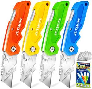 lot 10459 image: JETMORE Box Cutter 4 Pack Utility Knife Paper Craft Tools with 10 Blades