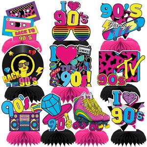 lot 10460 image: DTOFOOT 10 Pcs 90s Party Decorations, 1990s Retro Honeycomb Centerpieces