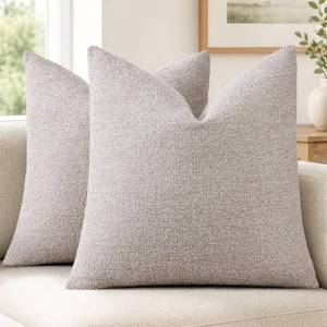 lot 10477 image: decorUhome Textured Woven Throw Pillow Covers 24x24 Set of 2 Light Beige