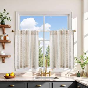 lot 10493 image: jinchan Liora Grey Boho Linen Tier Curtains 24 Inches Back Tab 2 Panels