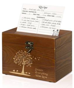lot 11791 image: CypherX Wooden Recipe Box with Cards and Dividers