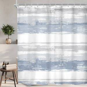 lot 12069 image: KOMLLEX Shower Curtain Blue Grey Striped