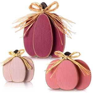 lot 12086 image: Ferraycle 3-Piece Wooden Pumpkin Tabletop Decor, Pink