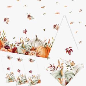 lot 12120 image: Juweked Fall Tablecloth Plastic Pumpkin Floral 3pc