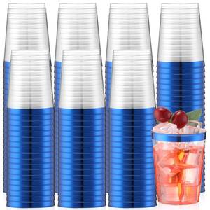 lot 17197 image: Gerrii 100 Pcs 10oz Plastic Cups Blue Rimmed