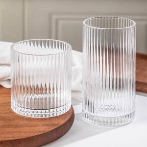 lot 17213 image: Lumkit Ribbed Drinking Glasses 8pc Set, 10oz and 12oz