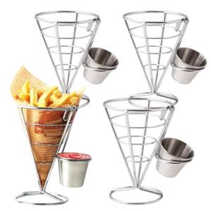 lot 17221 image: CNQLIS 4-Pack Stainless Steel French Fry Cone Holder with Sauce Cup