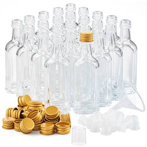 lot 17229 image: Pellah Goods 50ml Glass Bottles with Gold Caps, 24 Pack