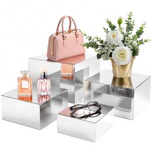 lot 17239 image: Koretech Acrylic Display Risers Set of 4 Silver Mirrored