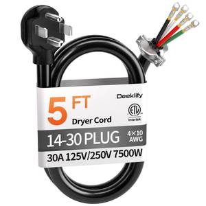 lot 18377 image: Deeklify 5FT 4-Prong Dryer Cord NEMA 14-30P