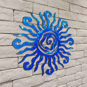 lot 18381 image: Moxweyeni 12 Inch Metal Sun Wall Art Decor, Blue