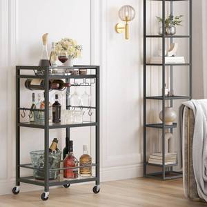 lot 19186 image: TUTOTAK Bar Cart with 3 Mirrored Shelves, Wine Rack