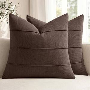 lot 20180 image: MIULEE Linen Throw Pillow Covers 20x20 Brown Striped