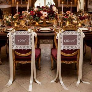 lot 20255 image: Breling Lace Wedding Chair Signs with Satin Ribbons