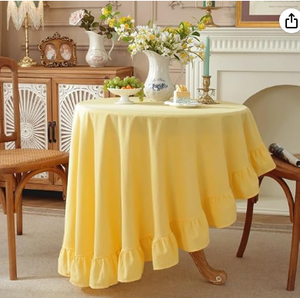 lot 10424 image: HAIRUO Cotton Linen Round Tablecloth Farmhouse Yellow Washable Tablecloth for Parties Coffee Kitchen Picnic Round Table Cloth (Yellow,Round, 47) - Stock image may notmatch actual product images