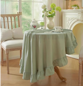 lot 10425 image: HAIRUO Cotton Linen Round Tablecloth Farmhouse Light Green Washable Tablecloth for Parties Coffee Kitchen Picnic Round Table Cloth (Light Green,Round, 47) - Stock images may not match actual product images