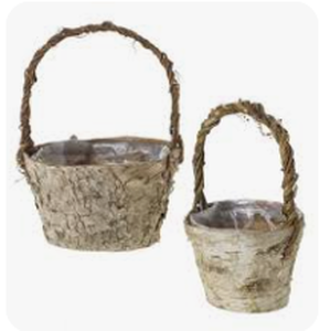 lot 20312 image: Birch Bark Basket w Twig Handle 2 Pack