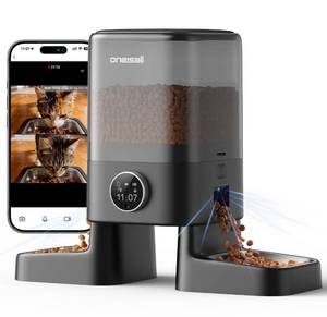 lot 1433 image: Oneisall Automatic Cat Feeder with Dual Cameras, 5L  Retail $124.99