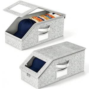 lot 2027 image: Bulgery Stackable Hat Storage Boxes, 2-Pack Grey