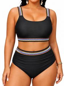 lot 2080 image: Daci Womens Plus Size High Waisted Bikini Set, Black, 12W
