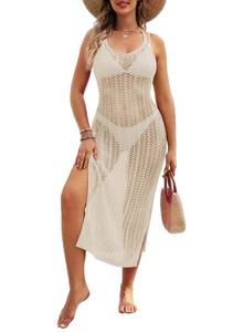 lot 2366 image: Pink Queen Crochet Halter Swimsuit Cover Up Dress M