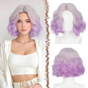 lot 2381 image: FESHFEN Short Wavy Bob Wig 11 Inch Lace Front Ombre Purple