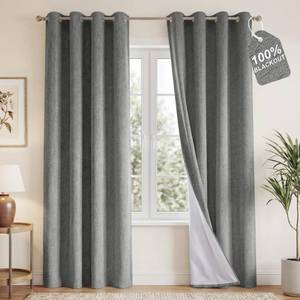 lot 5010 image: NICETOWN Blackout Curtains Grey Linen Blend 52x84 2-Panel