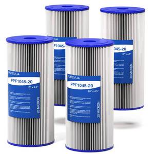 lot 5037 image: Purevua 10 x 4.5 Pleated Sediment Water Filter Cartridge 20 Micron 4-Pack