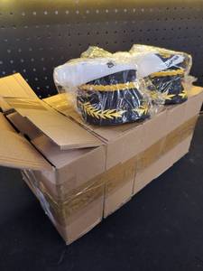 lot 5053 image: Captain Sailor Anchor Embroidered Hat Navy White Yellow, 10 Pack