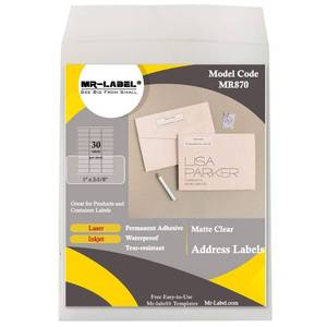 lot 6067 image: Mr-Label 1 x 2-58 Matte Frosted Clear Address Labels 1500ct