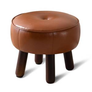 lot 7461 image: oakvivo Small Round Faux Leather Ottoman Footstool 13in