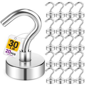 lot 8298 image: Niuknow 20 Pack Magnetic Hooks for Cruise Cabins, 30 LB Magnet Hook, Silver
