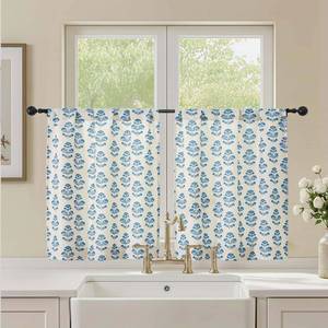 lot 8308 image: WelvetBLK Floral Tier Curtains 30W x 24L Royal Blue