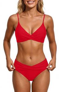 lot 8362 image: Aqua Eve Two Piece Twist Front Bikini Mid Rise Red