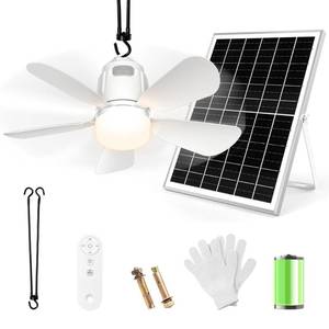 lot 9425 image: Gliztech Solar Ceiling Fan Light,Portable Gazebo fan with 30W Solar Powered Fan with Remote Control, Outdoor Ceiling Fan with Light for Patios, Canopy, Shed, RV, Porch and Chicken Coop