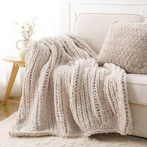 lot 9430 image: Beige Chunky Knit Throw Blanket, Taupe Chenille Throw Blanket 50x60