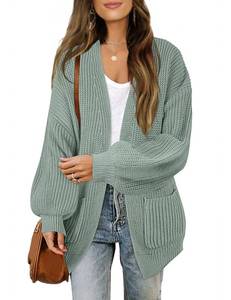 lot 9434 image: MEROKEETY Womens Chunky Cardigan Sweaters 2025 Lantern Long Sleeve Oversized Knit Outerwear with Pockets, Sage, L