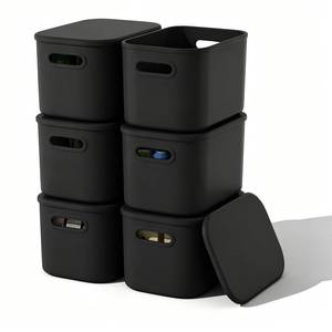 lot 9464 image: ORGIDOL 6 Pack Black Storage Bins with Lids Stackable Storage Container for Organizing, Black Storage Boxes with Handle for Shelves, Cute Organizer Bins for Craft, Snacks, 9.85x6.9x5.7 inch