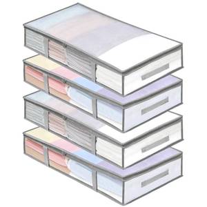 lot 9474 image: 4 Packs Under Bed Storage Containers Bins, Humid-Proof Plastic Underbed Storage Bins, Closet Organizers and Clothes Storage Bags, Under the Bed Blanket Storage with Handles for Clothes,Bedroom
